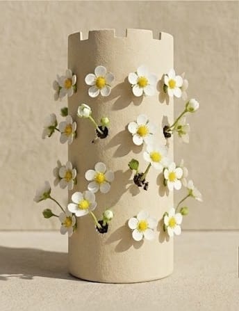 Aeroponic tower at flowering stage