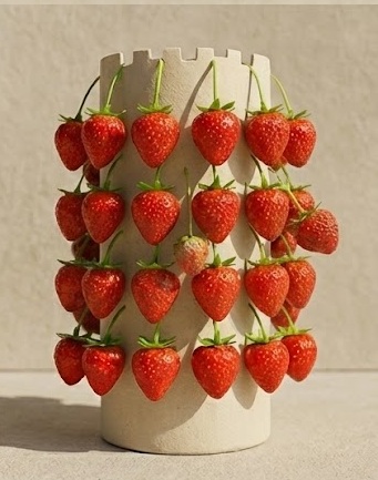 Aeroponic tower in full fruiting stage